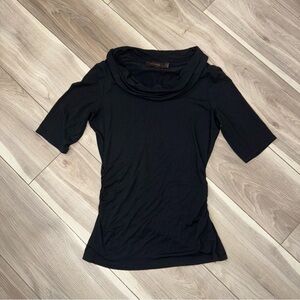 The Limited Black Cowl Neck Blouse ruched short sleeve knit